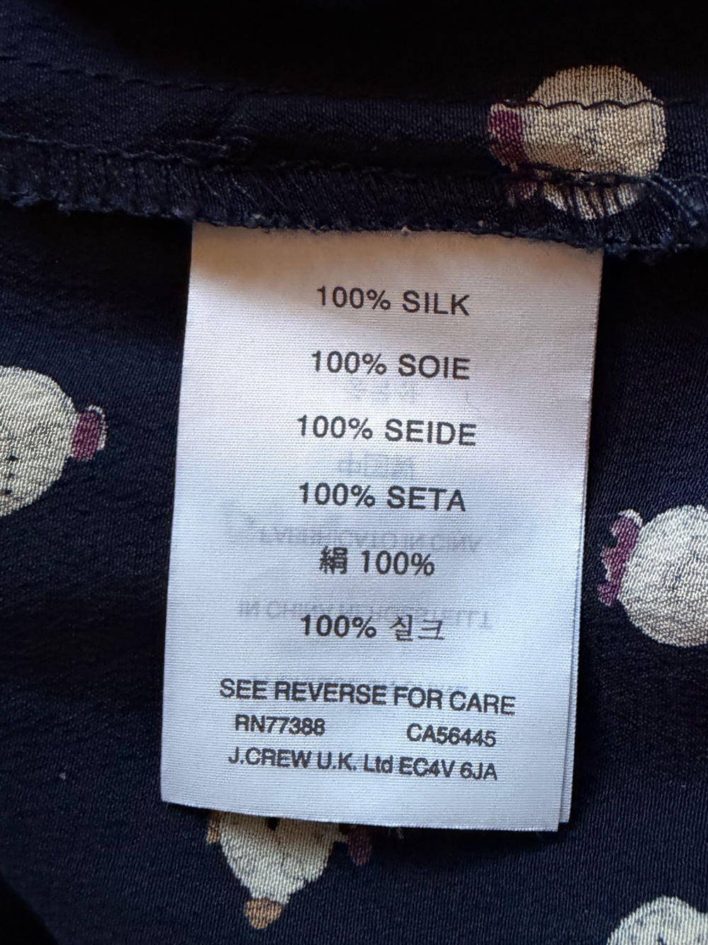 Enchanting JCrew navy silk button up blouse with pocket watch pattern - Picture 5 of 5